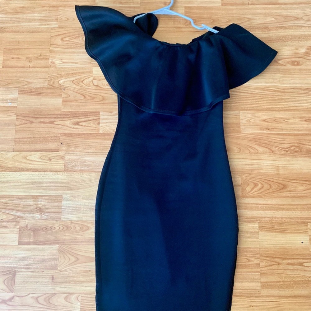 Black ruffle top dress